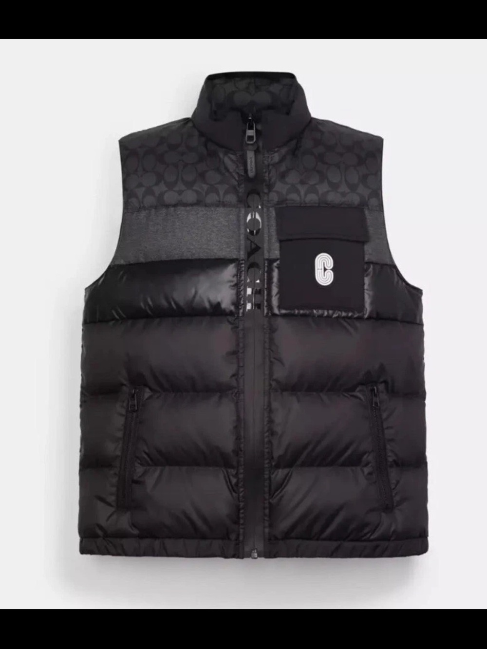 Coach Puffer Vest Black Signature C Logo Padded Gilet Size S
